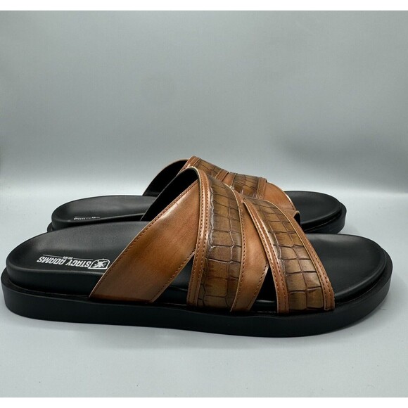 STACY ADAMS Men's Mondo Cross Strap Open Toe Slide Sandals, Size 12M, Cognac - Picture 5 of 11